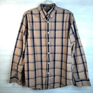 Docker men's button down shirt dice Medium, Khaki, blue, & white plaid